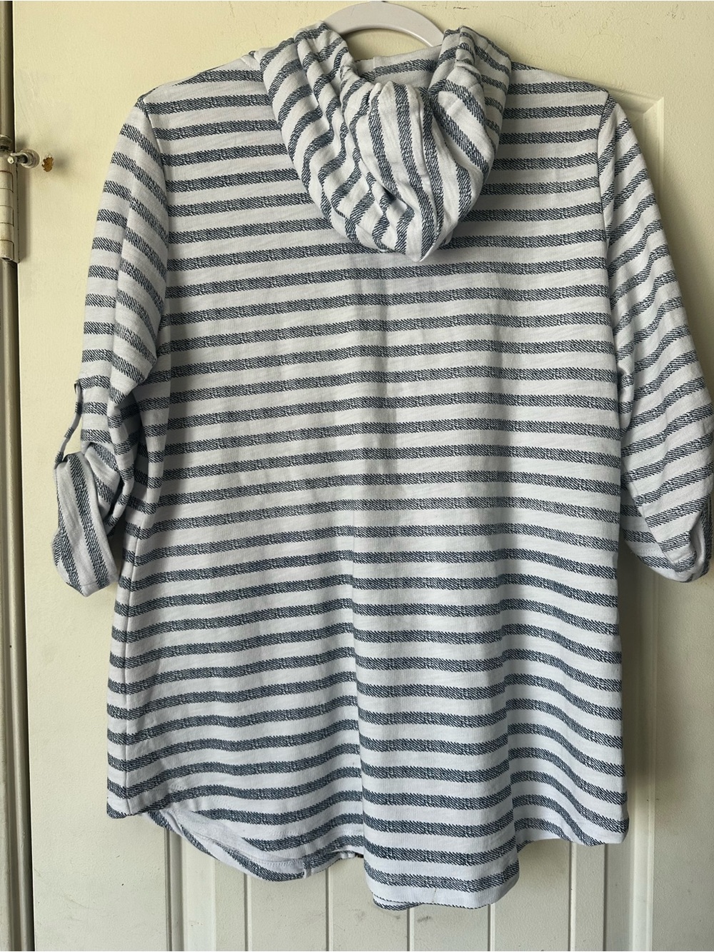 Wild Palm Stripe Full-Zip Hooded Tunic Jacket - Blue/White - Size Small - Picture 5 of 5